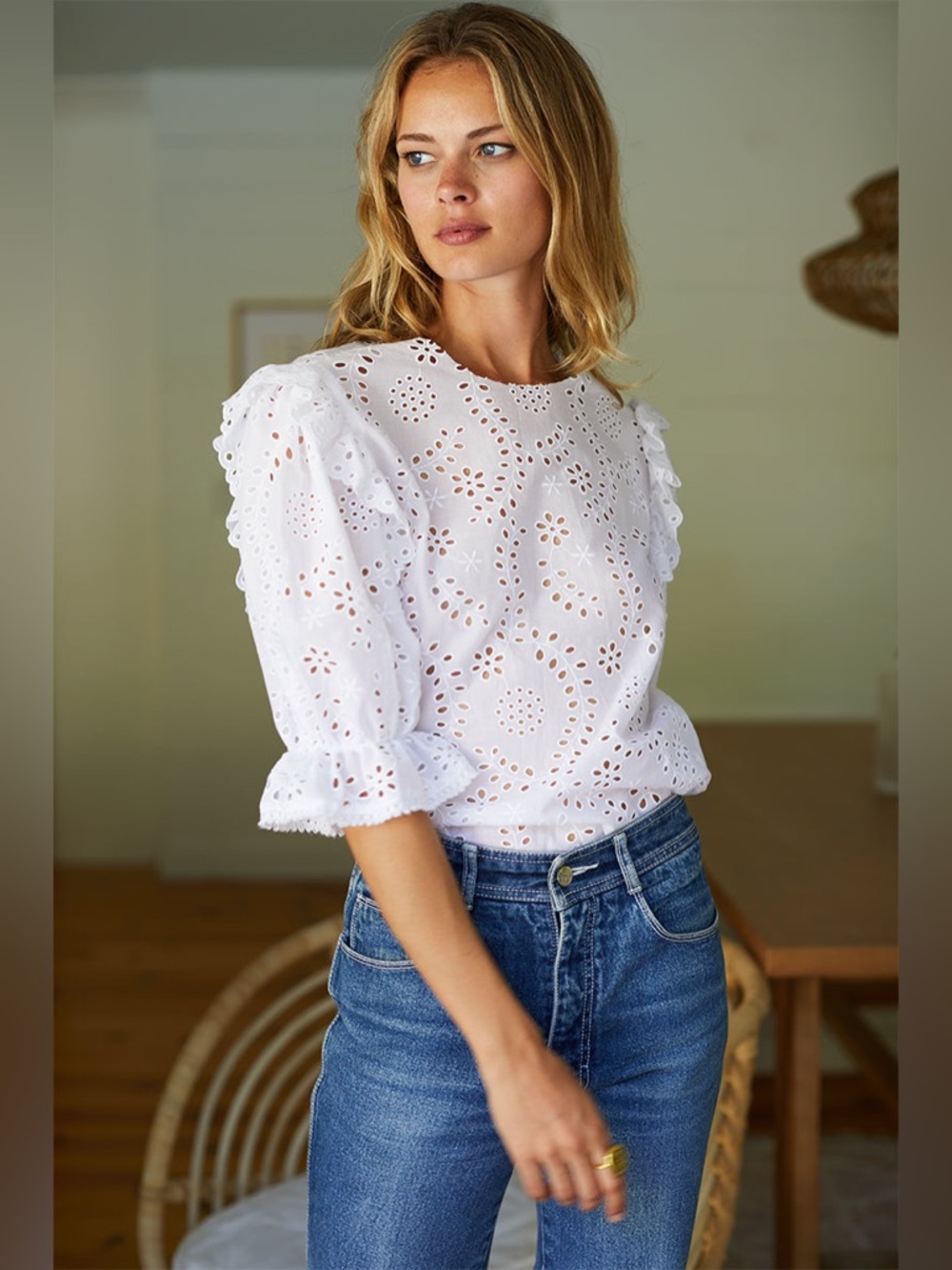 Emerson Fry Pearl Blouse in White Eyelet size XL